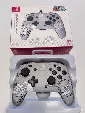 New - Nintendo Gray Super Mario Wired Pro Controller with Character Art
